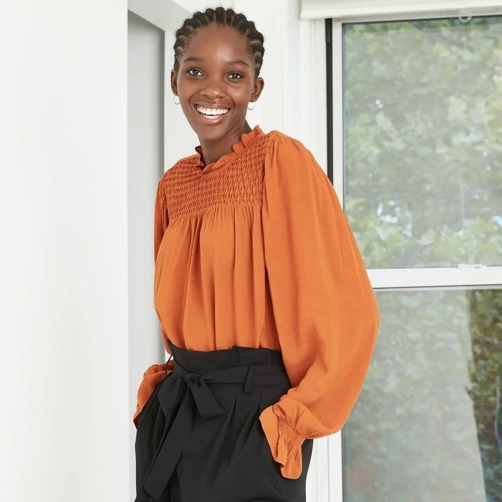 Target A New Day • Rust Smocked Long Sleeve Blouse